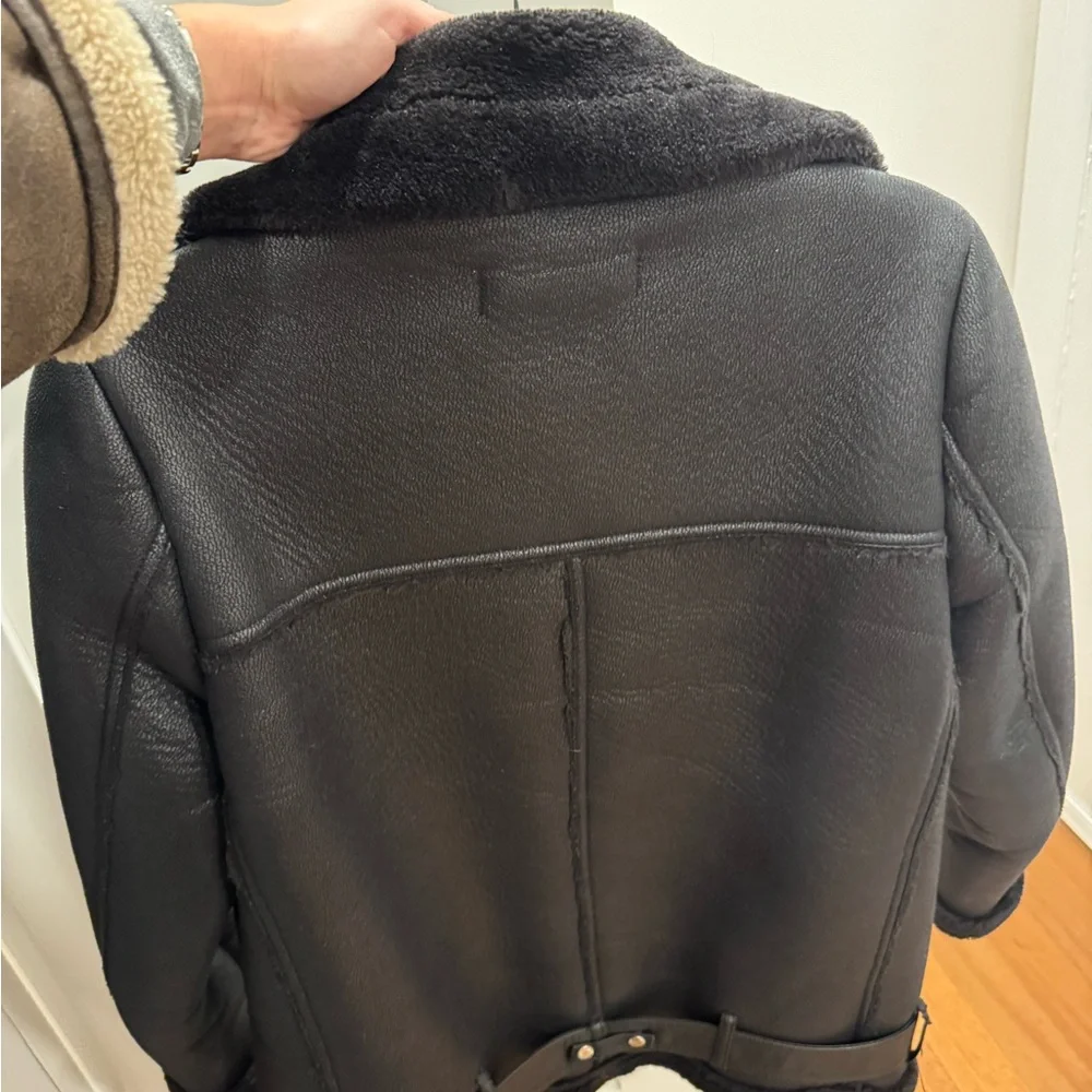 Zara Black Coat with Shearling Trim - Picture 3 of 5